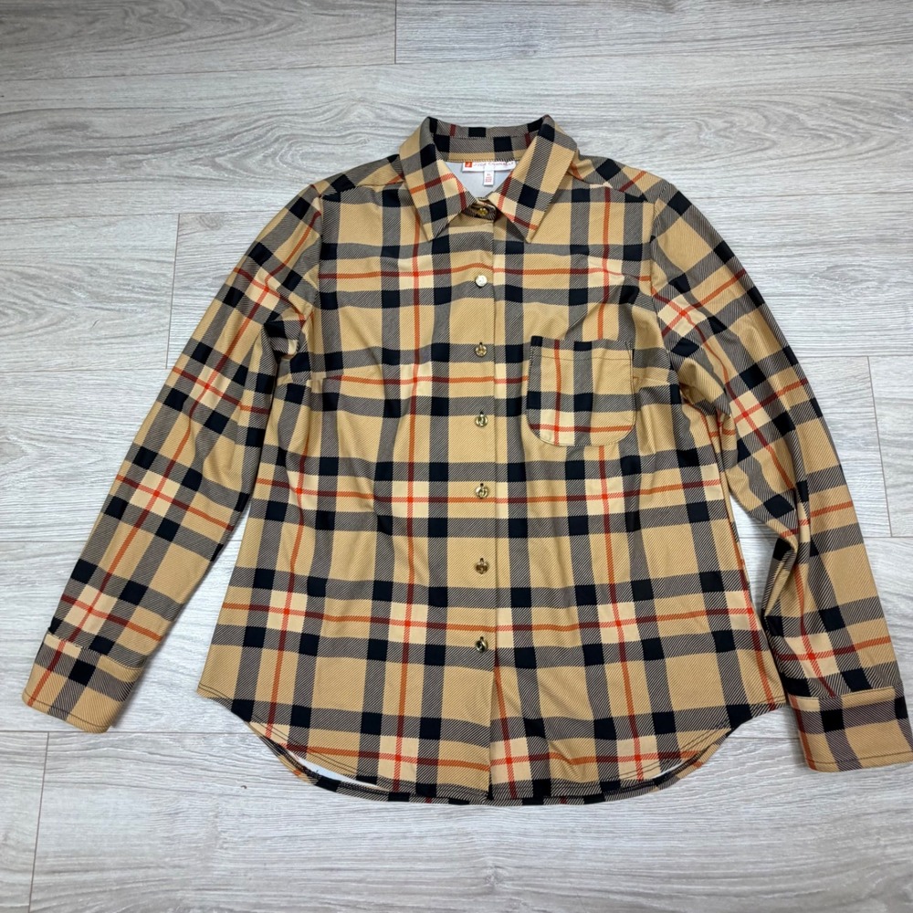Jude Connally Taylor Shirt XL Tartan Camel Tangerine Plaid Button Down